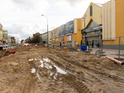 Budowa linii tramwajowej w ulicy Kościuszki (3 kwietnia 2015)