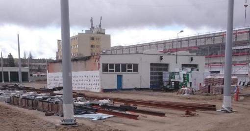 Budowa zajezdni tramwajowej przy ulicy Towarowej i Kołobrzeskiej (12 kwietnia 2015)