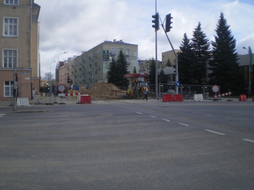Budowa linii tramwajowej w ulicy Kościuszki (16 kwietnia 2015)