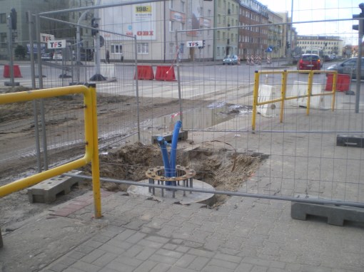 Budowa linii tramwajowej w ulicy Kościuszki (16 kwietnia 2015)