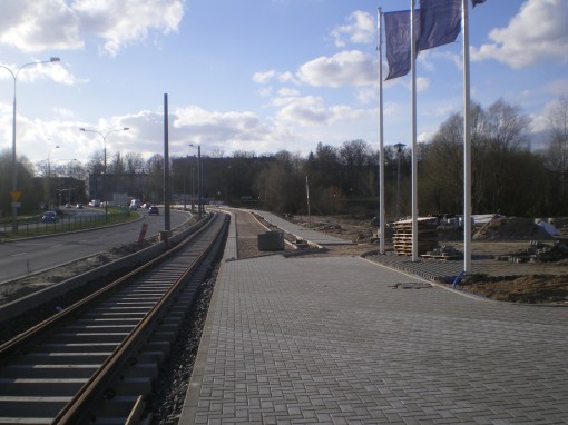 Budowa linii tramwajowej przy ulicy Tuwima (16 kwietnia 2015)