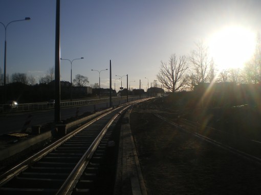 Budowa linii tramwajowej przy ulicy Tuwima (16 kwietnia 2015)