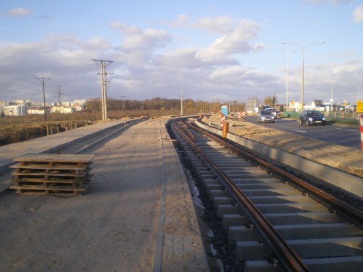 Budowa linii tramwajowej przy ulicy Tuwima (16 kwietnia 2015)