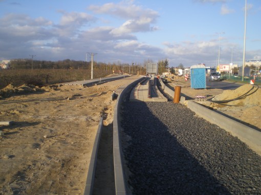 Budowa linii tramwajowej przy ulicy Tuwima (16 kwietnia 2015)