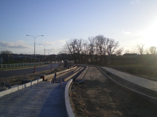 Budowa linii tramwajowej przy ulicy Tuwima (16 kwietnia 2015)