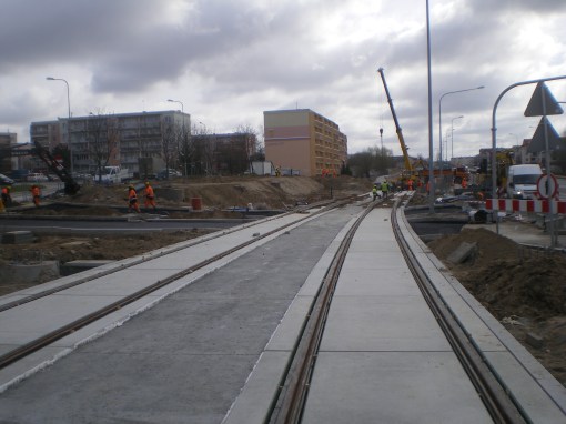 Budowa linii tramwajowej przy ulicy Witosa (17 kwietnia 2015)