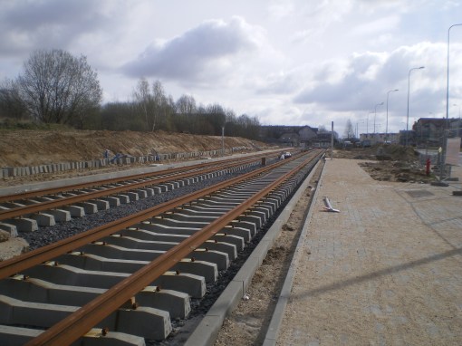 Budowa linii tramwajowej przy ulicy Witosa (17 kwietnia 2015)