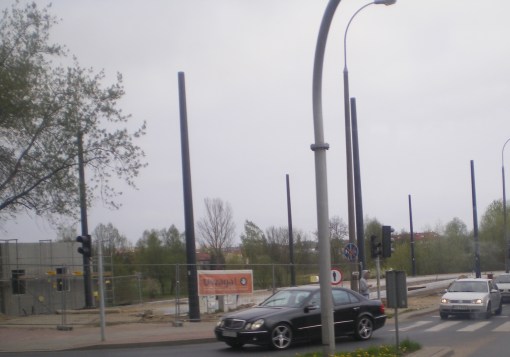 Budowa linii tramwajowej przy ulicy Tuwima (28 kwietnia 2015) - przystanek końcowy przy skrzyżowaniu z aleją Warszawską i ulicą Prawocheńskiego