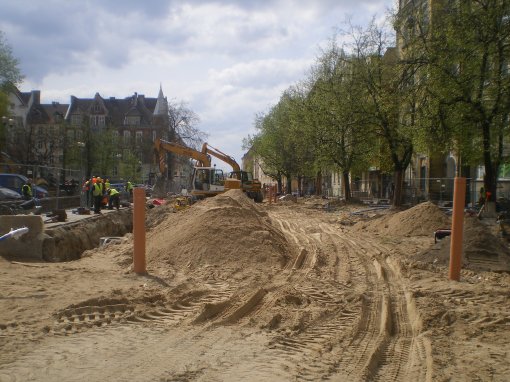 Budowa linii tramwajowej w ulicy Kościuszki (30 kwietnia 2015)
