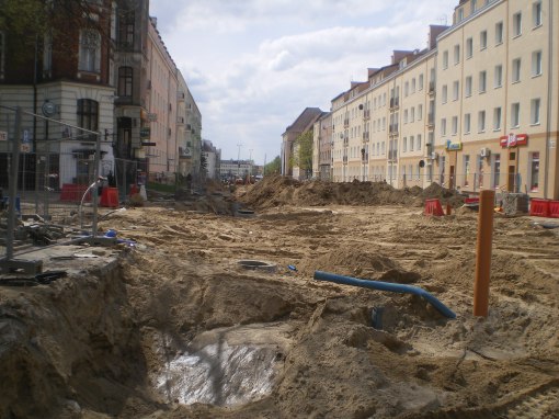 Budowa linii tramwajowej w ulicy Kościuszki (30 kwietnia 2015)