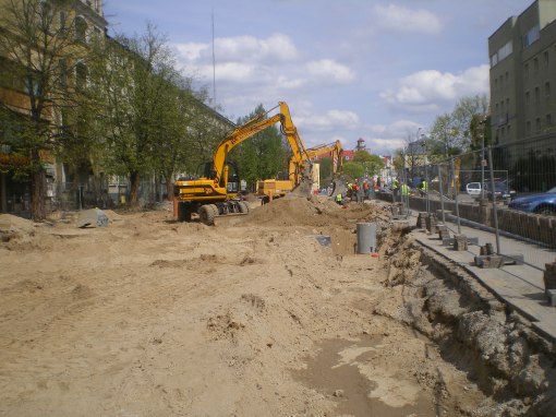 Budowa linii tramwajowej w ulicy Kościuszki (30 kwietnia 2015)