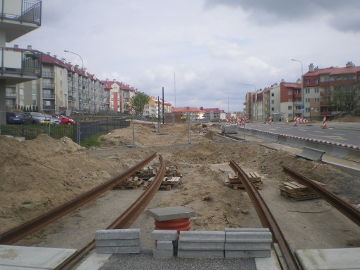 Budowa linii tramwajowej przy ulicy Witosa (10 maja 2015)