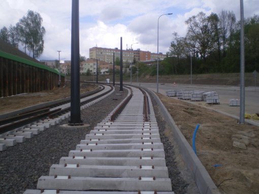 Budowa linii tramwajowej przy ulicy Obiegowej (10 maja 2015)