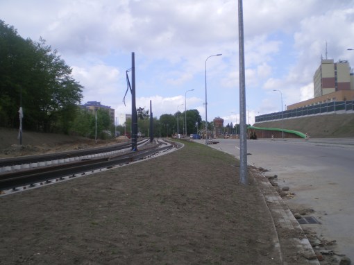Budowa linii tramwajowej przy ulicy Obiegowej (10 maja 2015)