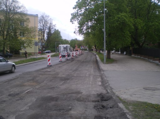 Budowa linii tramwajowej w ulicy Żołnierskiej (10 maja 2015)