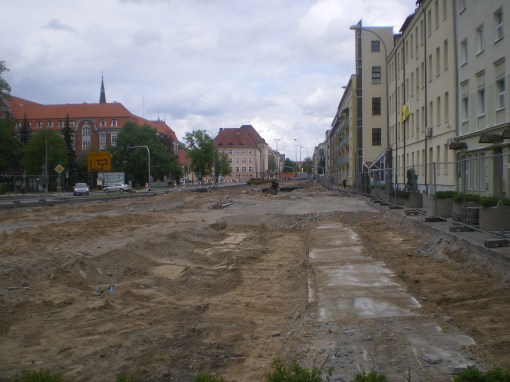 Budowa linii tramwajowej w ulicy Kościuszki (10 maja 2015)