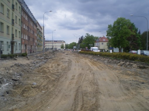 Budowa linii tramwajowej w ulicy Kościuszki (10 maja 2015)