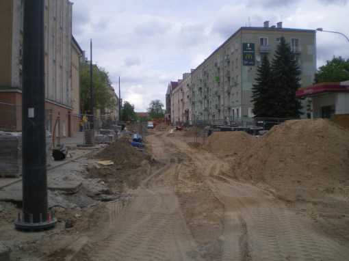 Budowa linii tramwajowej w ulicy Kościuszki (10 maja 2015)