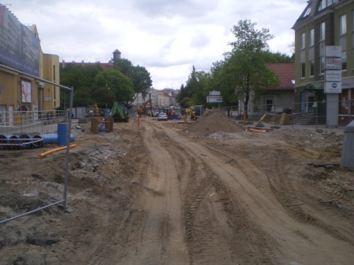 Budowa linii tramwajowej w ulicy Kościuszki (10 maja 2015)