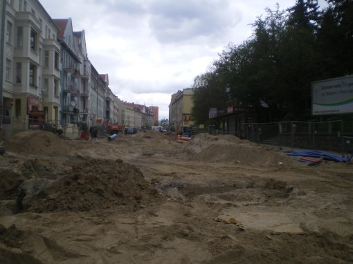 Budowa linii tramwajowej w ulicy Kościuszki (10 maja 2015) - skrzyżowanie z placem Pułaskiego