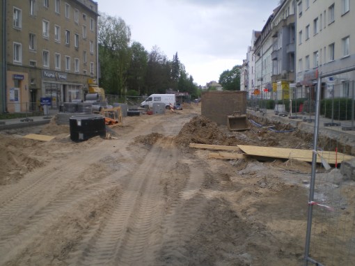 Budowa linii tramwajowej w ulicy Kościuszki (10 maja 2015)