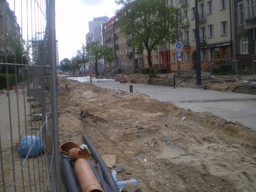 Budowa linii tramwajowej w ulicy Kościuszki (10 maja 2015)
