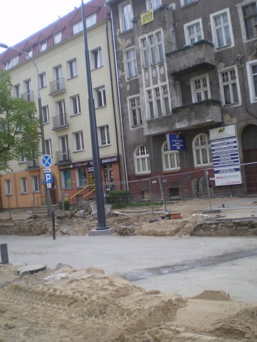 Budowa linii tramwajowej w ulicy Kościuszki (10 maja 2015)