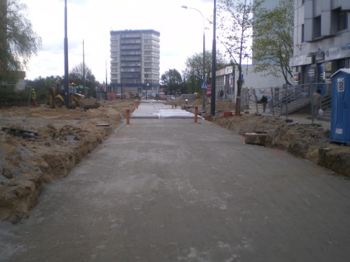 Budowa linii tramwajowej w ulicy Kościuszki (10 maja 2015)