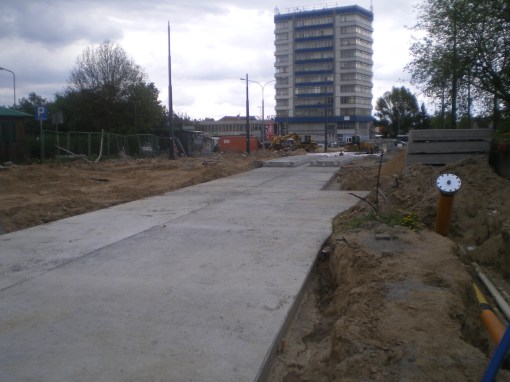 Budowa linii tramwajowej w ulicy Kościuszki (10 maja 2015)