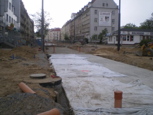 Budowa linii tramwajowej w ulicy Kościuszki (10 maja 2015)