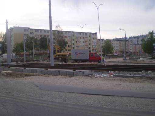 Budowa linii tramwajowej na placu Ofiar Katynia (13 maja 2015)