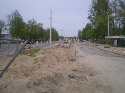 Budowa linii tramwajowej na ulicy Towarowej (13 maja 2015)