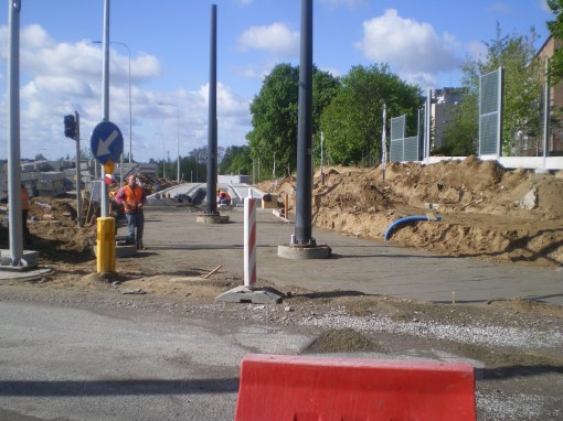 Budowa linii tramwajowej przy ulicy Obiegowej (14 maja 2015)