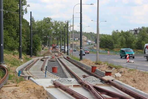 Budowa linii tramwajowej przy ulicy Tuwima (1 czerwca 2015)