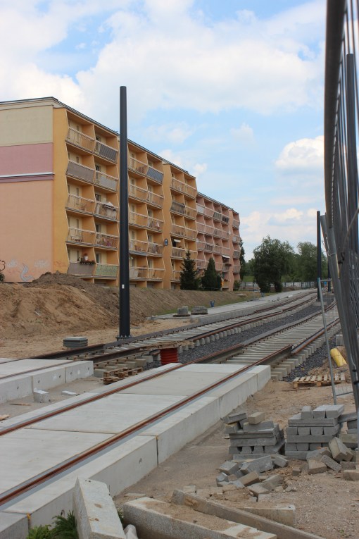 Budowa linii tramwajowej przy ulicy Witosa (1 czerwca 2015)