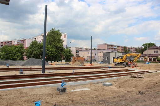 Budowa linii tramwajowej przy ulicy Witosa (1 czerwca 2015) - przystanek końcowy przy skrzyżowaniu z ulicą Kanta