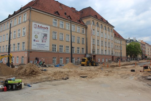 Budowa linii tramwajowej w ulicy Kościuszki (1 czerwca 2015)