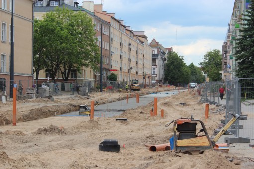 Budowa linii tramwajowej w ulicy Kościuszki (1 czerwca 2015)