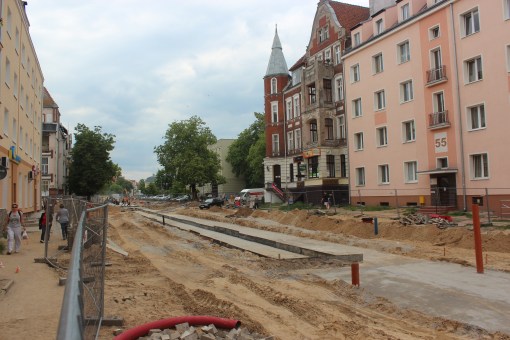 Budowa linii tramwajowej w ulicy Kościuszki (1 czerwca 2015)