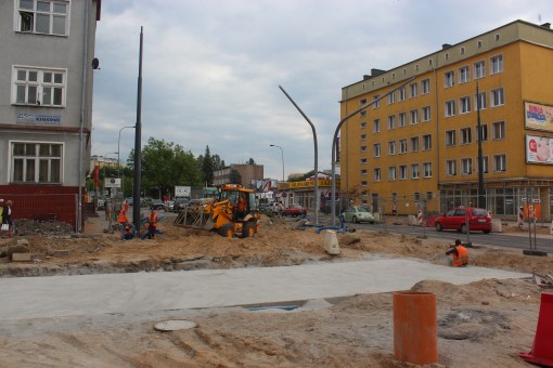 Budowa linii tramwajowej w ulicy Kościuszki (1 czerwca 2015)