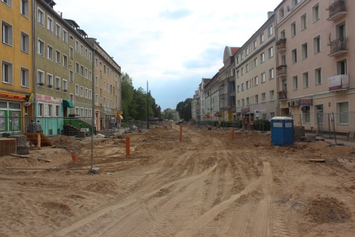 Budowa linii tramwajowej w ulicy Kościuszki (1 czerwca 2015)