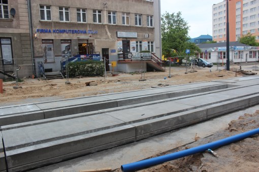 Budowa linii tramwajowej w ulicy Kościuszki (1 czerwca 2015)