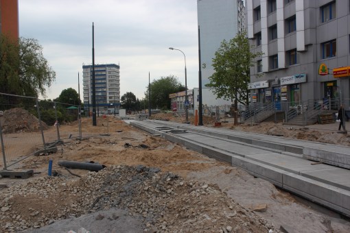 Budowa linii tramwajowej w ulicy Kościuszki (1 czerwca 2015)