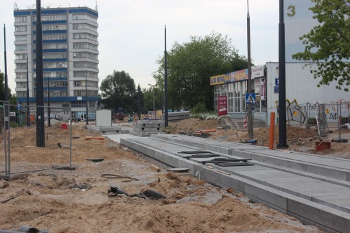 Budowa linii tramwajowej w ulicy Kościuszki (1 czerwca 2015)