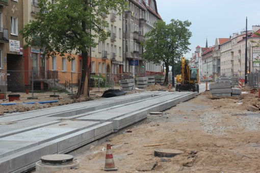 Budowa linii tramwajowej w ulicy Kościuszki (1 czerwca 2015)