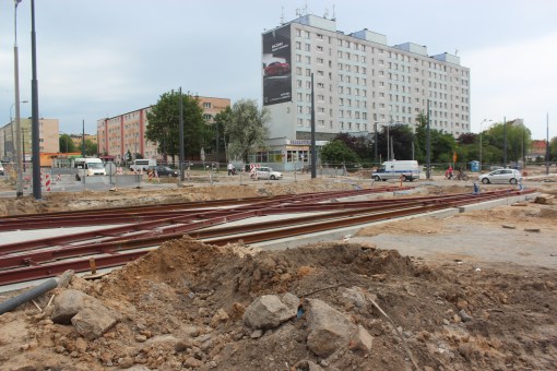 Budowa linii tramwajowej na placu Konstytucji 3 Maja (1 czerwca 2015)