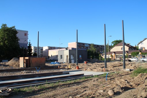 Budowa linii tramwajowej przy ulicy Witosa (15 czerwca 2015) - przystanek końcowy przy skrzyżowaniu z ulicą Kanta