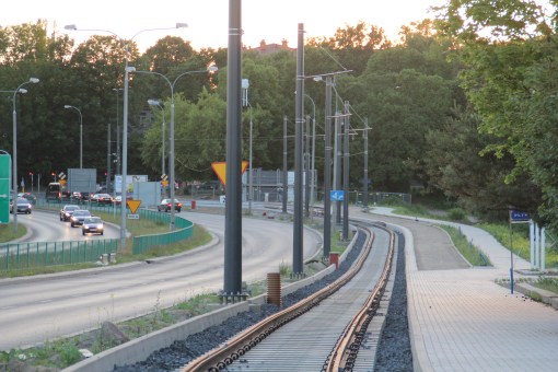 Budowa linii tramwajowej przy ulicy Tuwima (15 czerwca 2015)