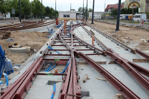 Budowa linii tramwajowej w ulicy Lubelskiej (18 czerwca 2015) - tory odstawcze przy przystanku końcowym Dworzec Główny