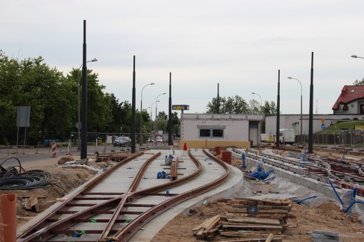 Budowa linii tramwajowej w ulicy Lubelskiej (18 czerwca 2015) - tory odstawcze przy przystanku końcowym Dworzec Główny